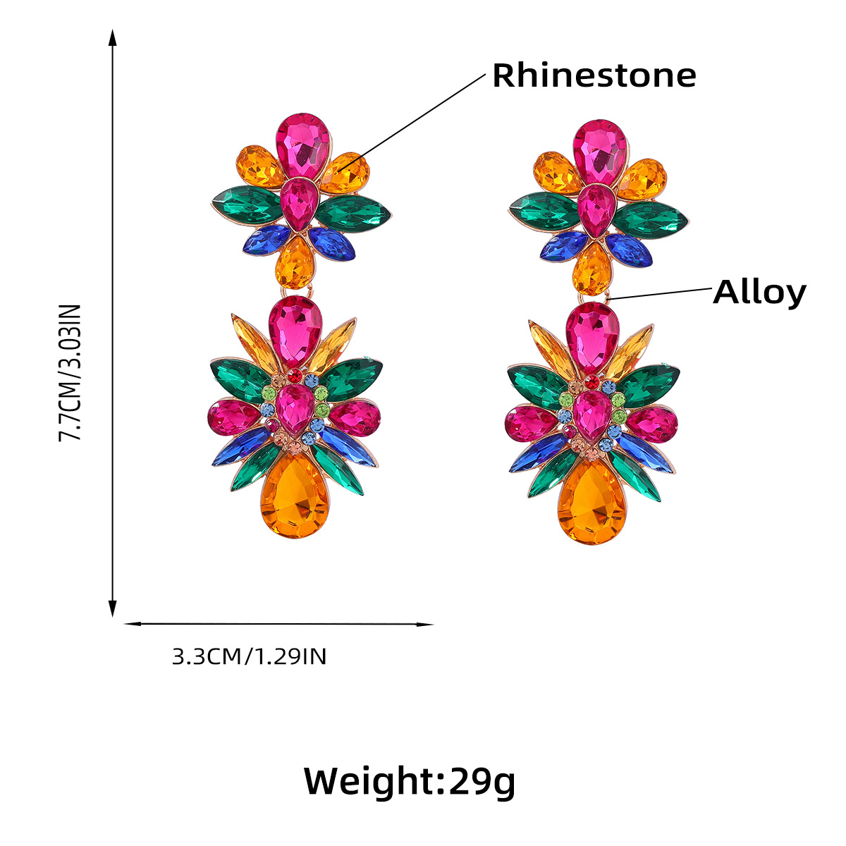 Crystal Flowers Dangle Geometric Earrings  Pendientes Vintage