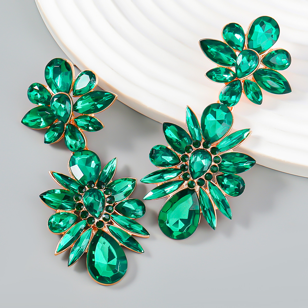 Crystal Flowers Dangle Geometric Earrings  Pendientes Vintage