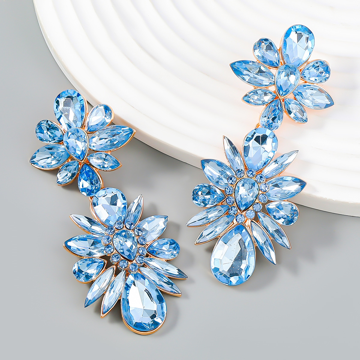 Crystal Flowers Dangle Geometric Earrings  Pendientes Vintage