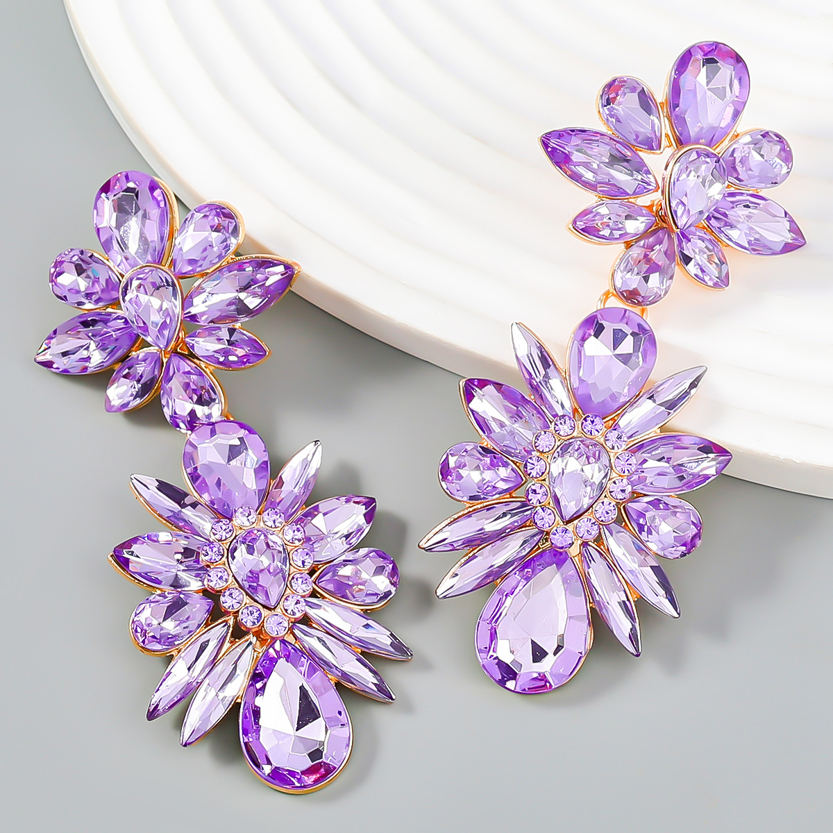 Crystal Flowers Dangle Geometric Earrings  Pendientes Vintage