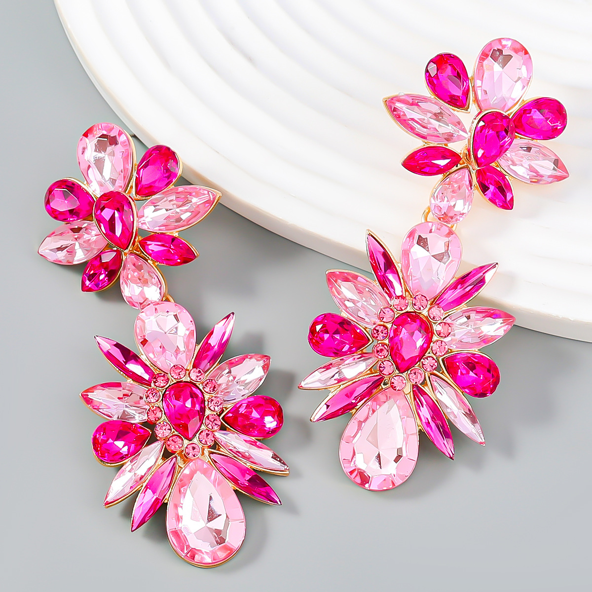 Crystal Flowers Dangle Geometric Earrings  Pendientes Vintage