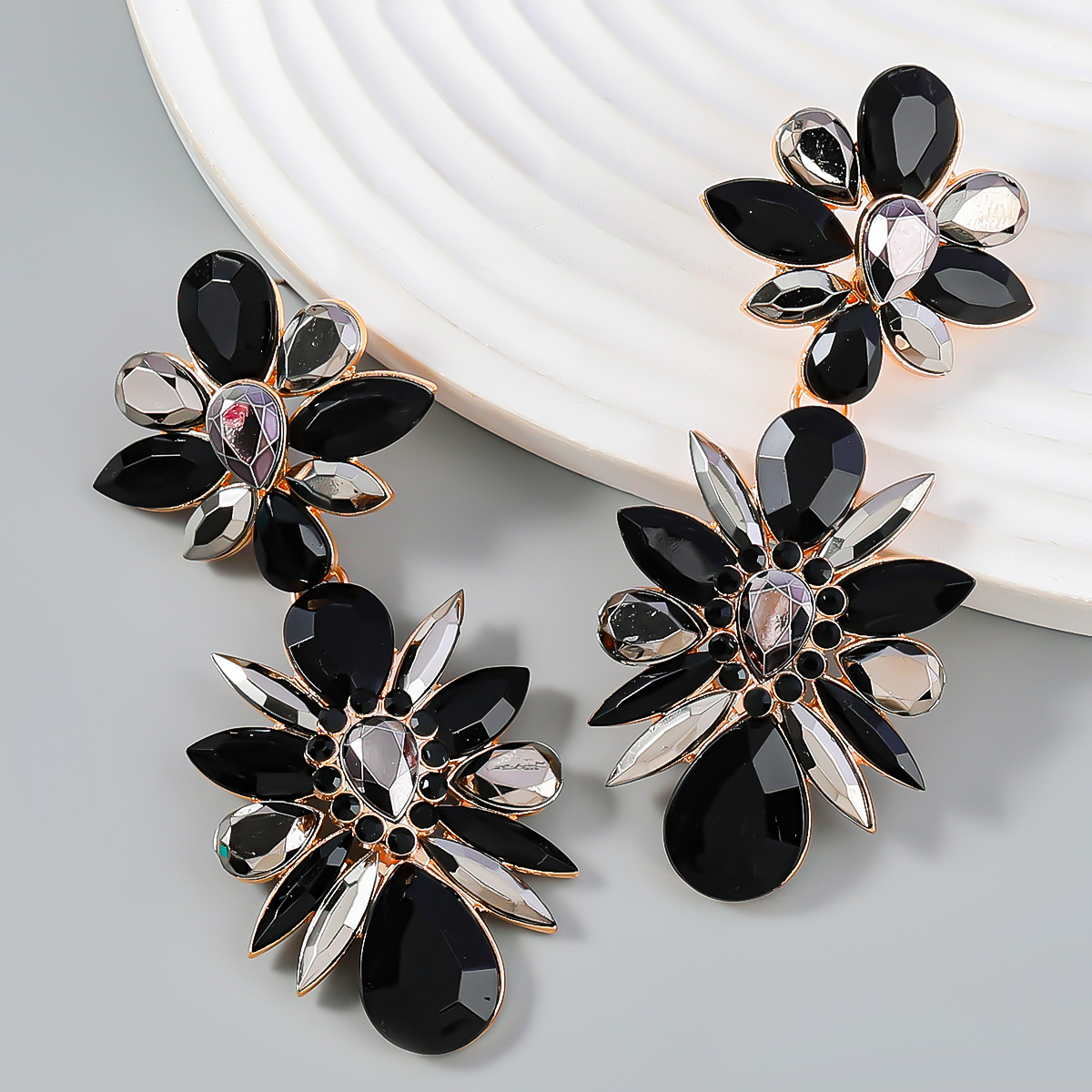Crystal Flowers Dangle Geometric Earrings  Pendientes Vintage