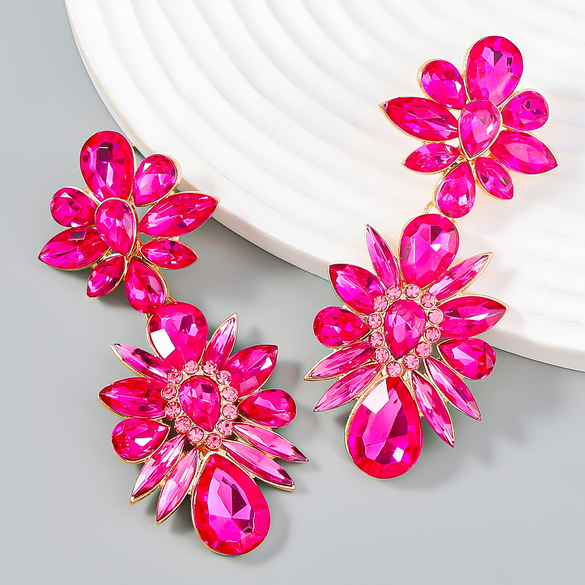 Crystal Flowers Dangle Geometric Earrings  Pendientes Vintage