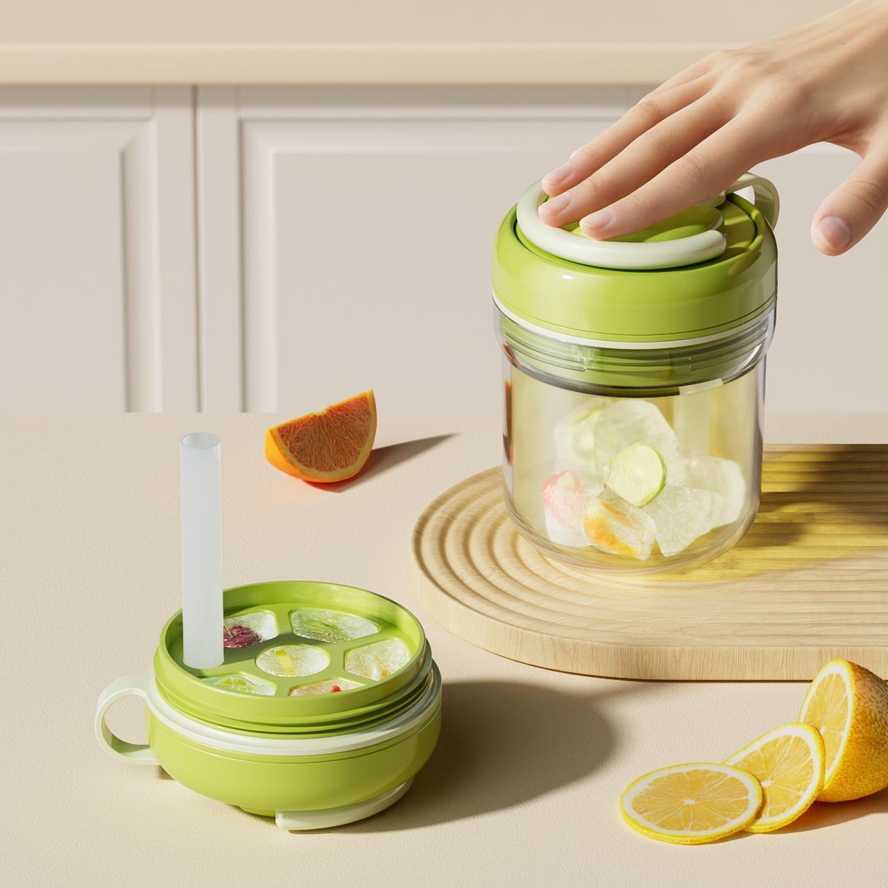 3-in-1 Ice Cube Tray Press Easy Demoulding Portable Water Bottle Ice Making Storage Cup